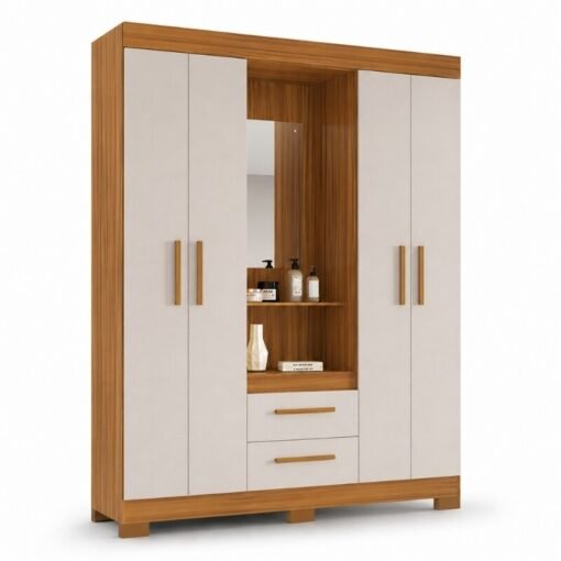 Guarda-roupa Solteiro 1,38m NT 6055 Freijó/Off 4 Portas 2 Gavetas com Pés - Notável