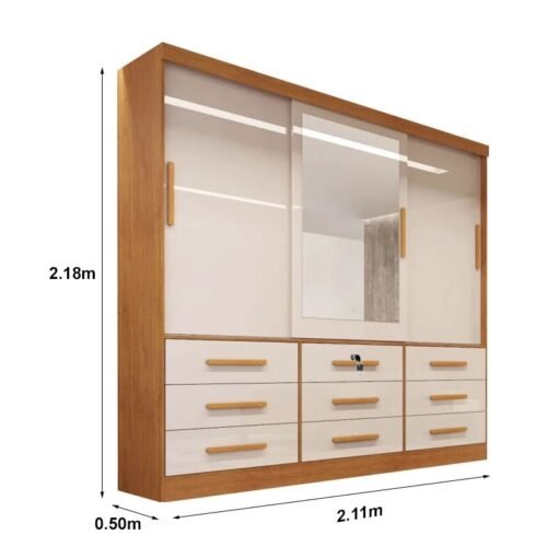 Guarda-roupa Casal 2,11m Turim Plus Nature/Off 3 Portas 9 Gavetas 100% MDF - Bianchi - Imagem 3