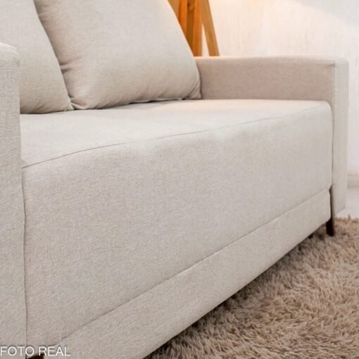 Sofá 3 lugares 8100 2,00m Linho Bege 24 + Rack 2,18m Magnífico 212 + Painel Magnífico 220 Nature/Off com LED e Ripado TV até 85" - Gelius - Imagem 8