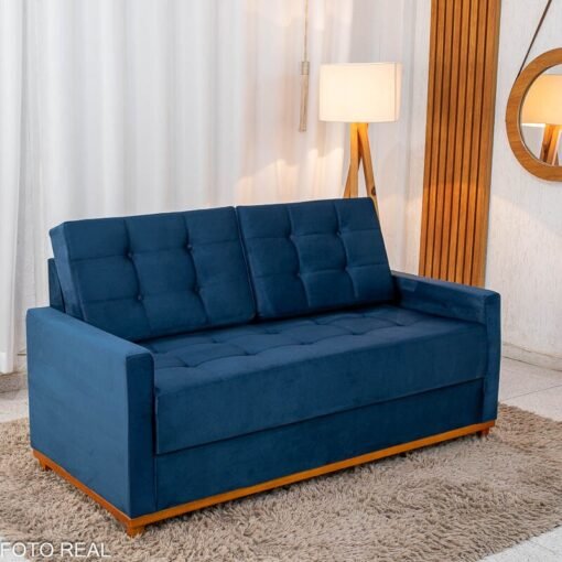 Sofá 3 Lugares Living Áustria Veludo Azul A16 - 1,70m