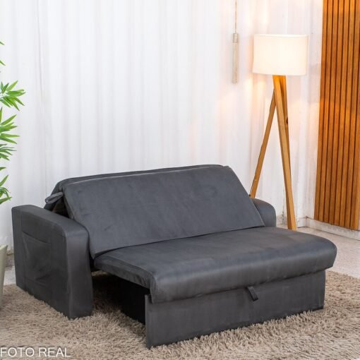 Sofá Cama Daiane Veludinho Chumbo 250 com Baú - 1,40m - Imagem 5