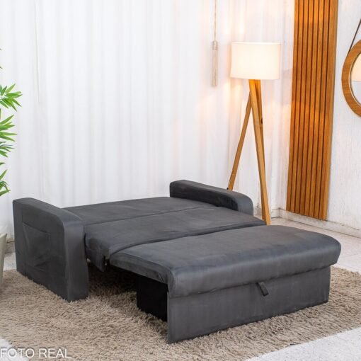 Sofá Cama Daiane Veludinho Chumbo 250 com Baú - 1,40m - Imagem 6