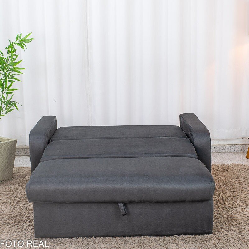 Sofá Cama Daiane Veludinho Chumbo 250 com Baú - 1,40m - Imagem 7