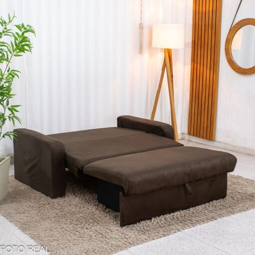 Sofá Cama Daiane Veludinho Marrom 256 com Baú - 1,40m - Imagem 4
