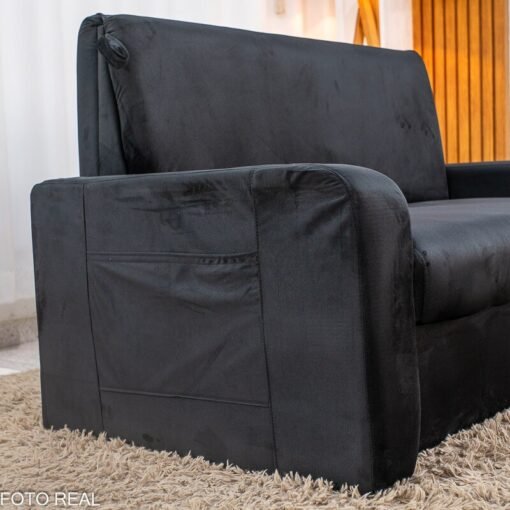 Sofá Cama Daiane Veludinho Preto 379/451 com Baú - 1,40m - Imagem 12