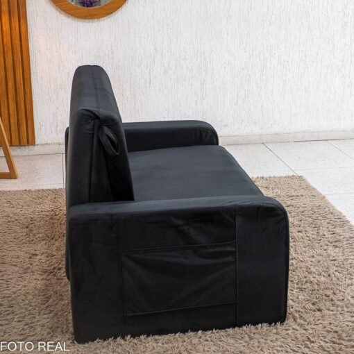 Sofá Cama Daiane Veludinho Preto 379/451 com Baú - 1,40m - Imagem 13