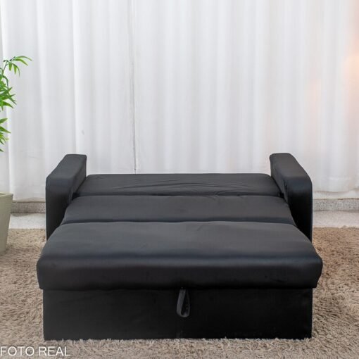 Sofá Cama Daiane Veludinho Preto 379/451 com Baú - 1,40m - Imagem 6