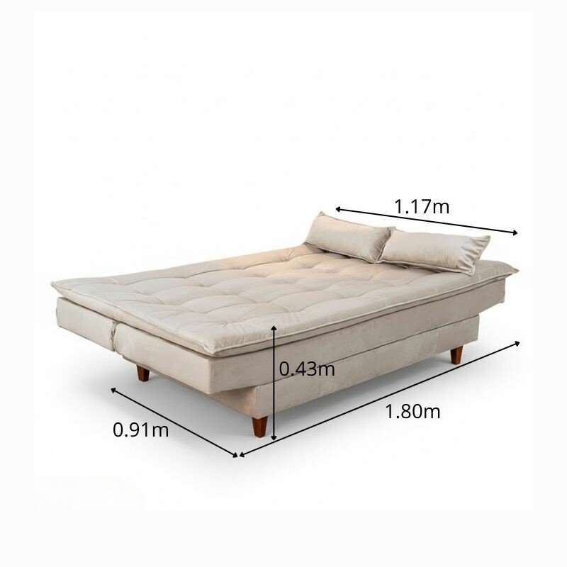 Sofá Cama Premium Veludo Bege 2269 - 1,80m - Imagem 3