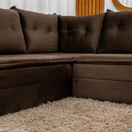 Sofá de Canto Atalanta 3.20 m Chaise Lado Esquerdo Veludo Marrom 204/06 - Imagem 4