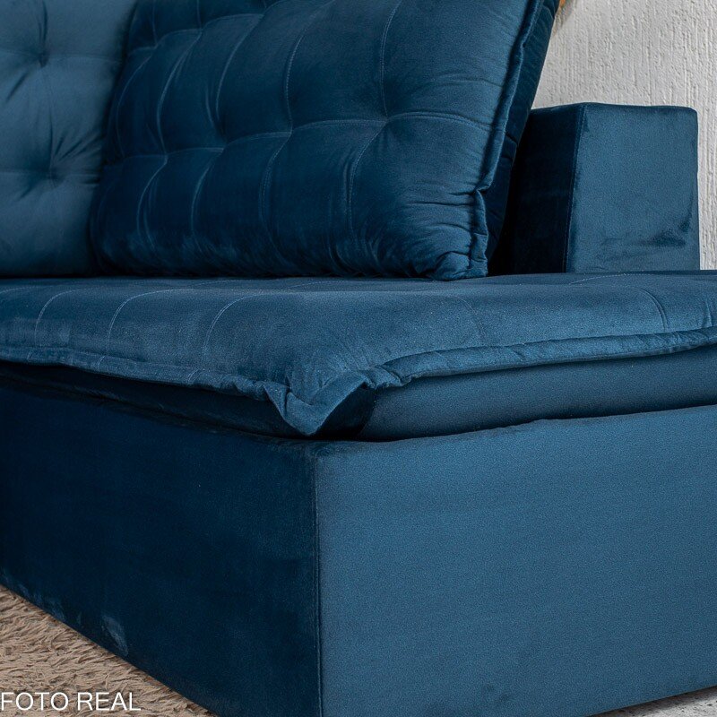 Sofá de Canto Retrátil Reclinável Nápoles 2.75 m Veludo Azul 205/12 - Imagem 8