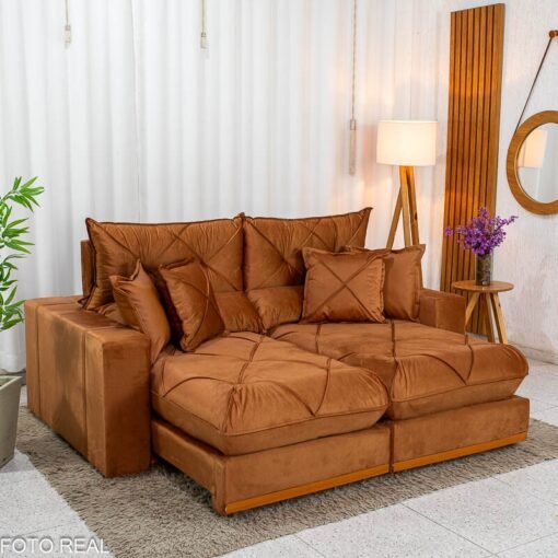 Sofá Retrátil Reclinável Gran Bello 2,00m Veludo Terracota 24 - Molas Ensacadas