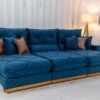 Sofá Retrátil Reclinável Gran Bello 3,20m Veludo Azul - Molas Ensacadas