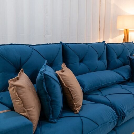 Sofá Retrátil Reclinável Gran Bello 3,20m Veludo Azul - Molas Ensacadas - Imagem 6