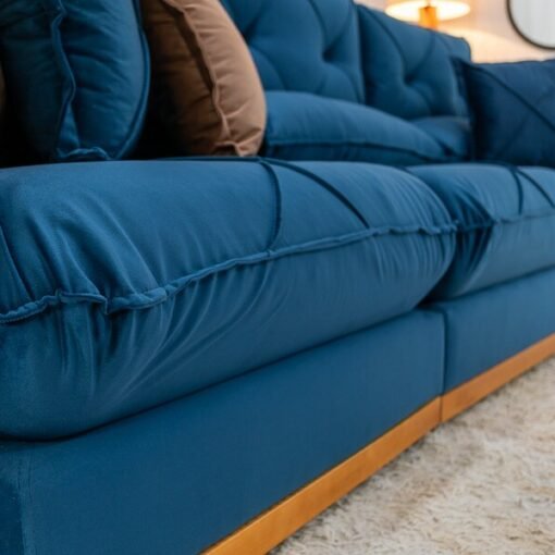 Sofá Retrátil Reclinável Gran Bello 3,20m Veludo Azul - Molas Ensacadas - Imagem 7