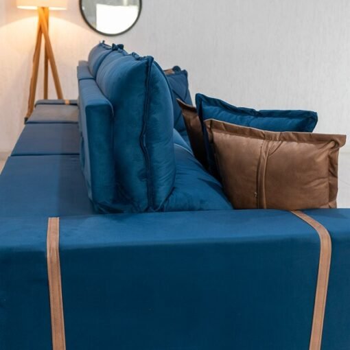 Sofá Retrátil Reclinável Gran Bello 3,20m Veludo Azul - Molas Ensacadas - Imagem 8