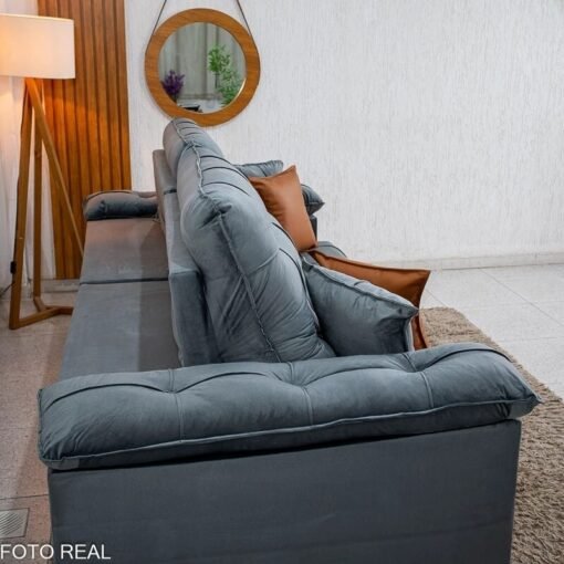Sofá Retrátil Reclinável Verona 2,30m Veludo Cinza - Molas Ensacadas - Imagem 11