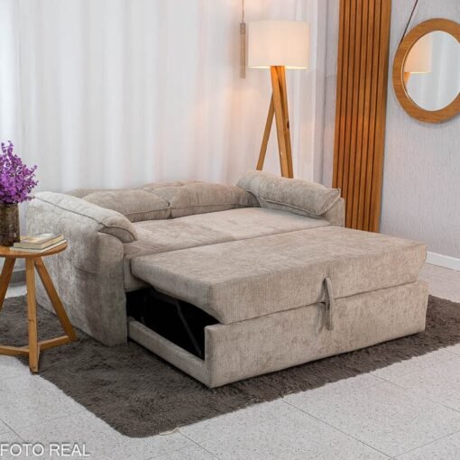 Sofá Cama Tiffany Chenile Marrom Claro 543 - 1,60m - Imagem 4