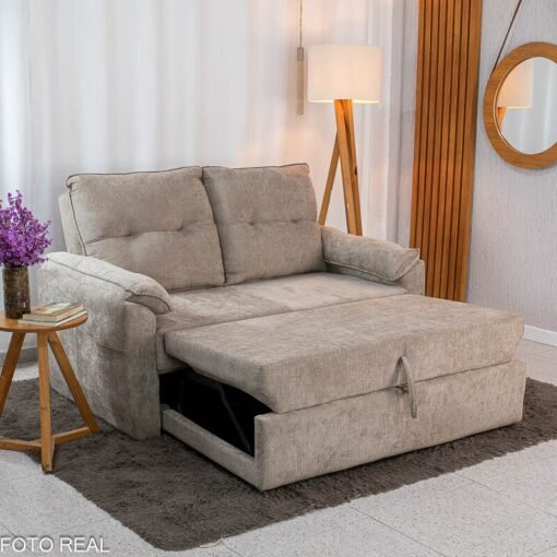 Sofá Cama Tiffany Chenile Marrom Claro 543 - 1,60m - Imagem 3