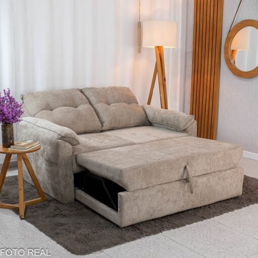 Sofá Cama Tiffany Chenile Marrom Claro 543 - 1,60m