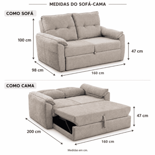 Alternative view of Sofá Cama Tiffany Chenile Marrom Claro 543 - 1,60m