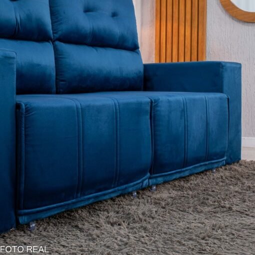 Sofá Retrátil Reclinável Royal 2,00m Veludo Azul - Imagem 8