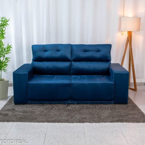 Sofá Retrátil Reclinável Royal 2,00m Veludo Azul - Imagem 6