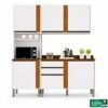 Cozinha 3 Peças Pérola Branco/Cinamomo: Torre Quente 0,66m + Balcão 1,20m + Aéreo 1,20m - Sallêto
