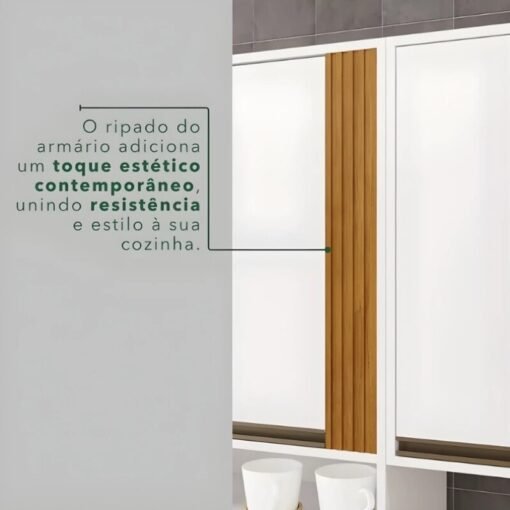 Cozinha 3 Peças Pérola Branco/Cinamomo: Torre Quente 0,66m + Balcão 1,20m + Aéreo 1,20m - Sallêto - Imagem 9