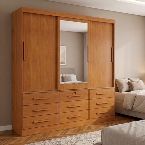 Guarda-roupa Casal 2,11m Turim Plus Nature 3 Portas 9 Gavetas 100% MDF - Bianchi